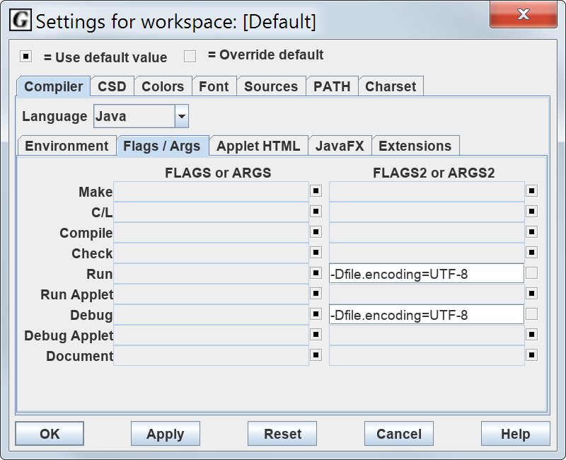 Setting Dialog with UTF-8 Java Compiler Flags